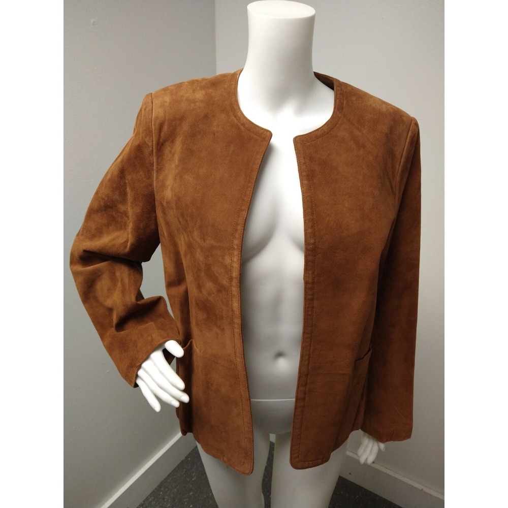 Marlynn Traditions Ltd Brown Suede Cardigan Lined Blazer Jacket Womens M
